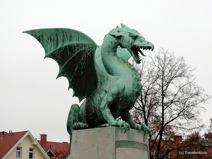 Sculpture at dragon bridge in Ljubljana, Slovenia