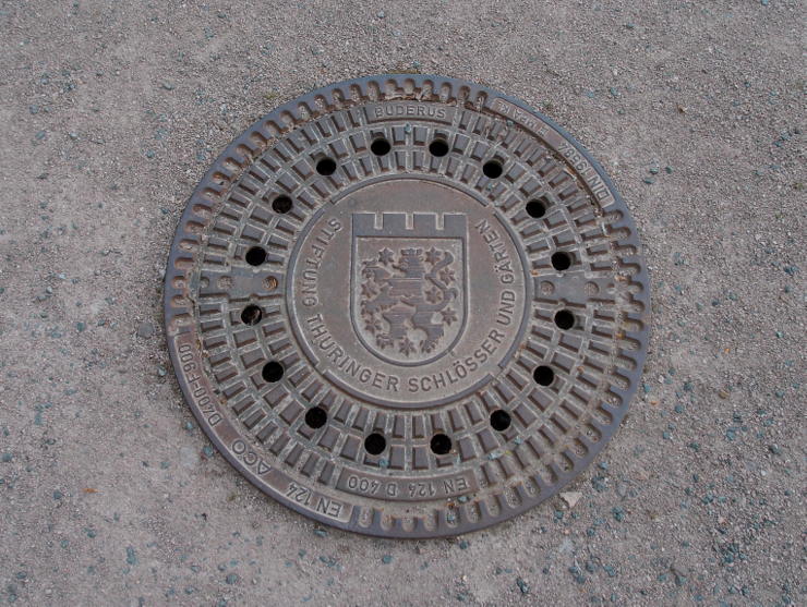 Thuringian coat of arms on a manhole cover
