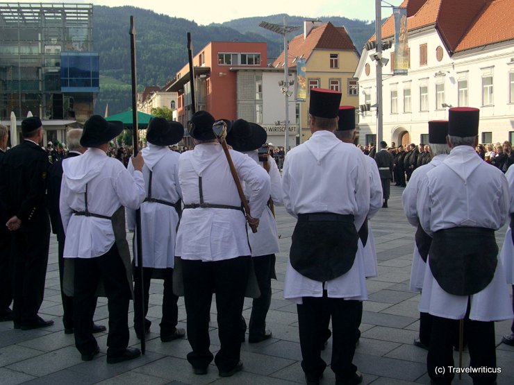 Miners wearing an 'Arschleder' at the central place of Leoben