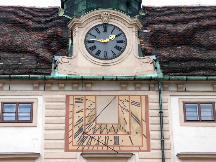 Sundial on the Amalienburg in Vienna, Austria