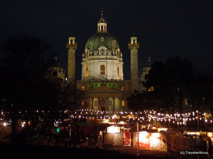 Christmas market at Karlskirche in Vienna, Austria