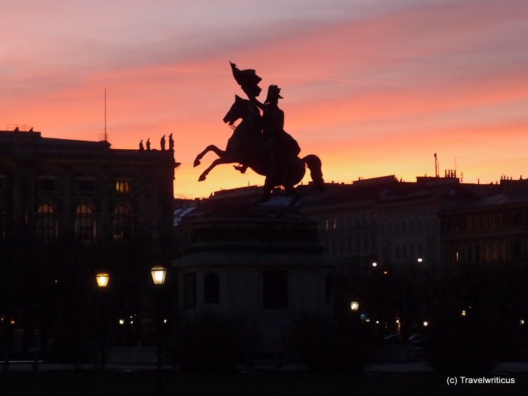 Sunset silhouette of a lonesome rider in Vienna